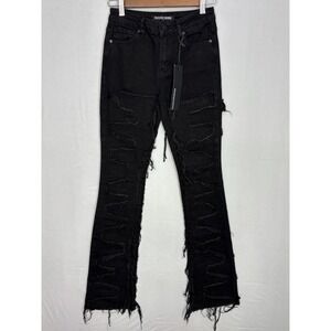 Rockstar Original Zariyah Stacked Flare Jeans Womens Black Distressed XS NWT